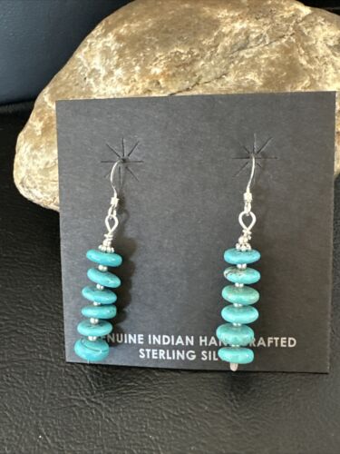 Navajo Blue Cluster Turquoise Bead Earrings | 6mm | Sterling Silver | Authentic Native American Handmade | 15843