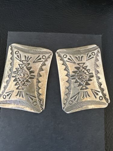 Native American Navajo Stamped Sterling Silver Handmade Earrings | Authentic Artisan Jewelry | 15846