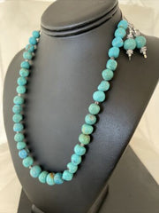 Navajo Blue Turquoise Earrings & Necklace Set | Sterling Silver | 20" | Authentic Native American Handmade | 01234