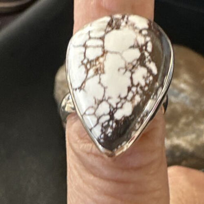 Navajo Wild Horse Turquoise Ring | Sterling Silver | Sz 7 Adjustable | Authentic Native American Handmade | 15548 - Masha USA