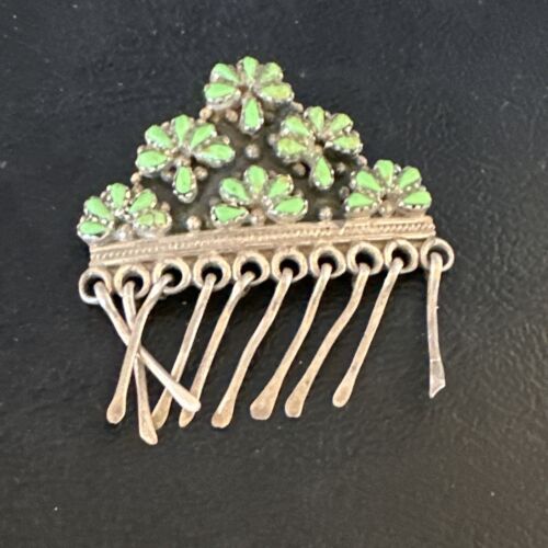 Zuni Green Gaspeite & Turquoise Pendant Necklace | Sterling Silver | Native American Handmade | 15207