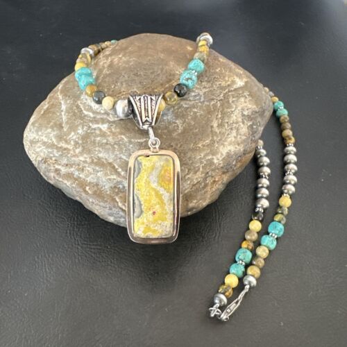 Men's BumbleBee Jasper Pendant Necklace | Navajo Pearls | Sterling Silver | Authentic Native American | 16881