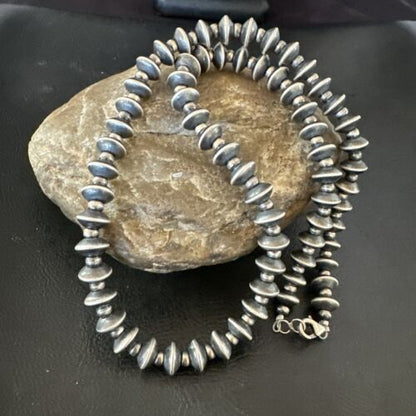 Navajo Pearl Sterling Silver Saucer Bead Necklace | Hand Strung 8mm | 19" | 17436