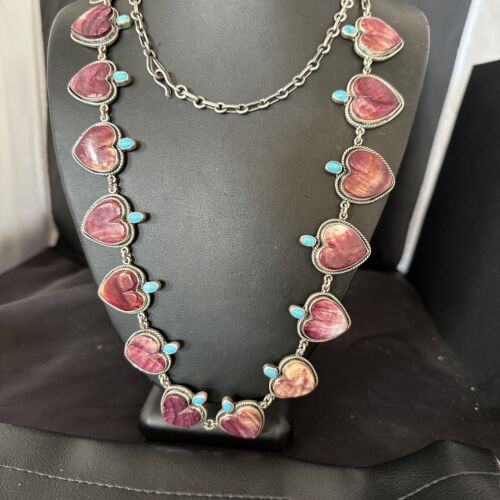 Navajo Lariat Necklace | Turquoise & Purple Spiny Oyster | Sterling Silver | 42" | Authentic Native American Handmade | 16179