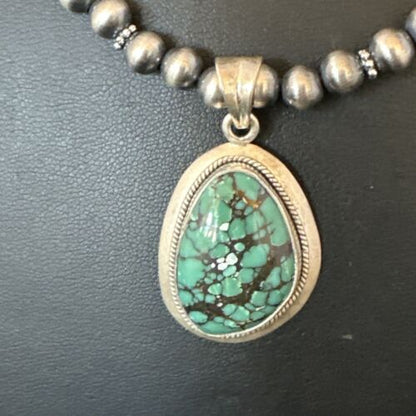 Men's Navajo Blue Spiderweb Turquoise Pendant Necklace | Sterling Silver | Native American Handmade | 16240