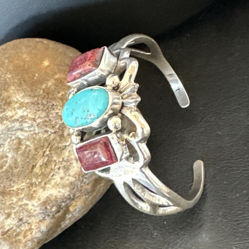 Navajo Kingman Turquoise Spiny Cuff Bracelet | Sterling Silver Tufa Cast | Authentic Native American Handmade | 16407