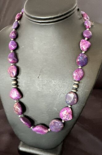 Navajo Pearl Purple Mojave Turquoise Pendant Necklace | Sterling Silver | Authentic Native American Handmade | 21" | 17497