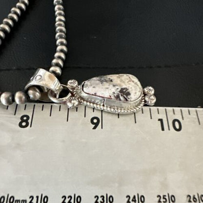 Men's White Buffalo Turquoise Pendant Necklace | Navajo Pearls | Sterling Silver | Native American Handmade | 17332