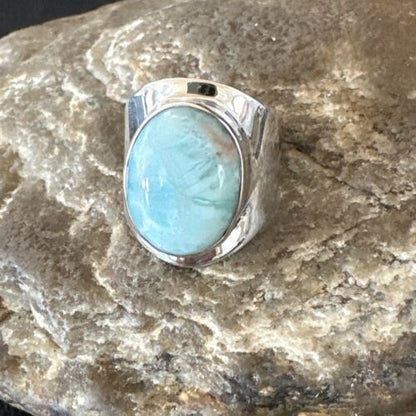 Navajo Blue Larimar Ring | Sterling Silver | Sz 7 | Authentic Native American Handmade | 17665