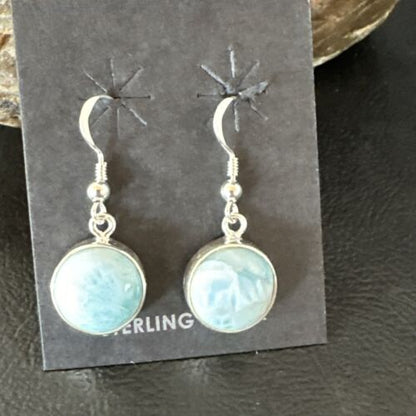 Navajo Blue Larimar Dangle Earrings | Sterling Silver | Authentic Native American Handmade | 17561
