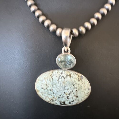 Navajo Dry Creek Turquoise Topaz Pendant Necklace | Sterling Silver | Authentic Native American Handmade | 16316