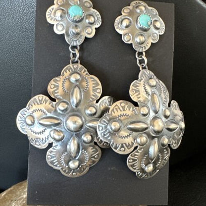 Navajo Stamped Sterling Silver Earrings Set | Handmade | 2.75" | Authentic Native American | 16342