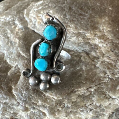 Navajo Blue Cluster Turquoise Ring | Authentic Native American Sterling Silver | Multi-Stone | Sz 3 | 15358