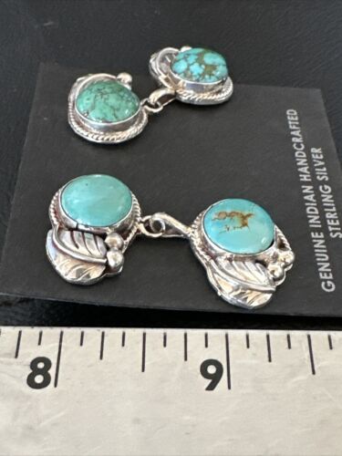 Navajo Blue Green Turquoise Dangle Earrings | Sterling Silver | 1.5" | Authentic Native American Handmade | 17389