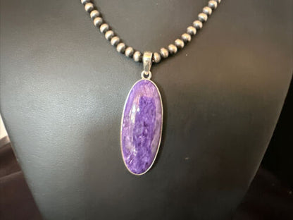 Navajo Pearls Purple Sugilite Pendant Necklace | Sterling Silver Beads | Authentic Native American Handmade | 15513