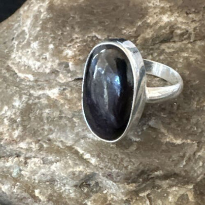 Navajo Black Onyx Ring | Sterling Silver | Sz 8 | Authentic Native American Handmade | 15540