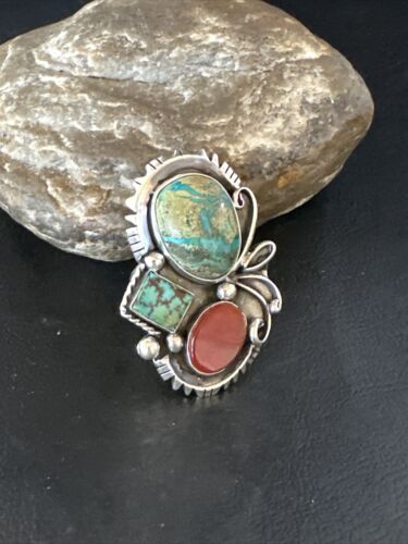 Navajo Blue Turquoise Cluster Ring | Authentic Native American Sterling Silver | Multi-Stone | Sz 10 | 14840 - Masha USA