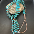 Santo Domingo Spiny Blue Kingman Turquoise Shell Jacla Necklace | 29" | Authentic Native American Handmade | 16000