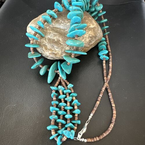 Santo Domingo Spiny Blue Kingman Turquoise Shell Jacla Necklace | 29" | Authentic Native American Handmade | 16000