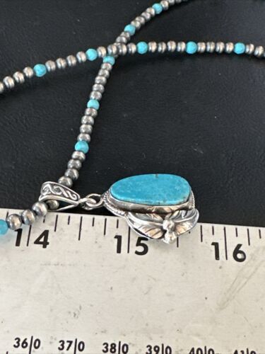 Navajo Pearls Kingman Turquoise Pendant Necklace | Sterling Silver | Authentic Native American Handmade | 14889