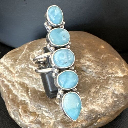 Navajo Blue Larimar Multi-Stone Ring | Authentic Native American Sterling Silver | Multi-Stone | Sz 8.5 | 15969