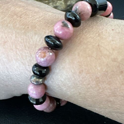 Navajo Pink Rhodochrosite Memory Wire Bracelet | Stainless Steel | Authentic Native American Handmade | 17625