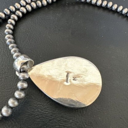 Navajo Blue Lapis Pendant with Pearls | Sterling Silver Necklace | 20" | Authentic Native American Handmade | 16669