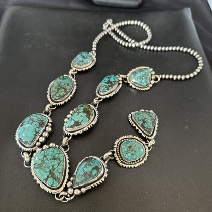 Men's Lariat Blue Spiderweb Turquoise Necklace | Navajo Handmade | 31" | 17453