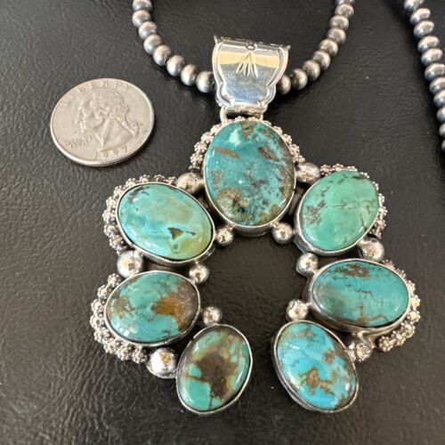 Men's Blue Turquoise Naja Pendant Necklace | Navajo Pearls | Sterling Silver | Native American Handmade | 16108