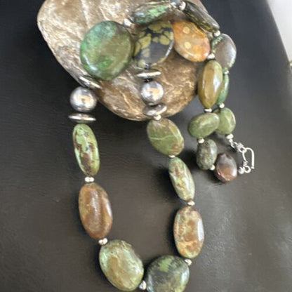 Navajo Green Turquoise Chunky Necklace | Sterling Silver | Graduated | Authentic Native American | 23" | 15202
