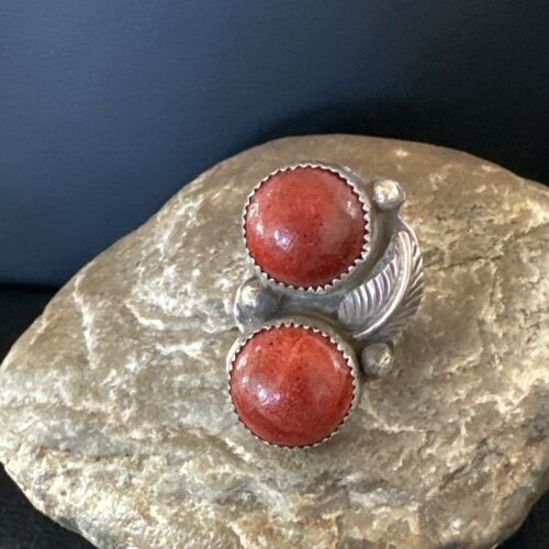 Navajo Apple Coral Sponge Multi-Stone Ring | Authentic Native American Sterling Silver | Multi-Stone | Sz 9 | 16890
