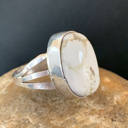 Navajo White Buffalo Turquoise Ring | Sterling Silver | Sz 9.5 | Authentic Native American Handmade | 1446