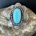 Navajo Blue Kingman Turquoise Ring | Sterling Silver | Sz 7.5 | Authentic Native American Handmade | 15891