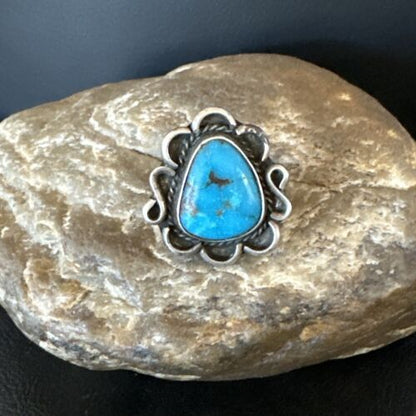 Navajo Blue Kingman Turquoise Ring | Sterling Silver | Sz 7.5 | Authentic Native American Handmade | 15894