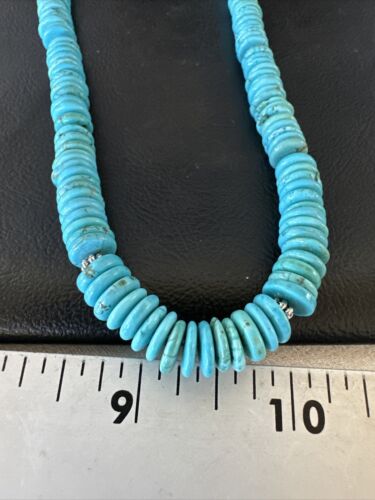 Men's Navajo Blue Turquoise Heishi Necklace | Sterling Silver | 24" | Authentic Native American Handmade | 16340 - Masha USA