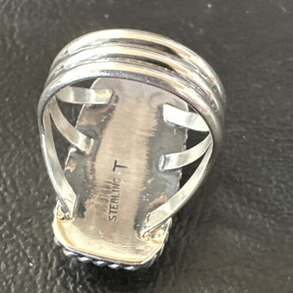 Navajo Ribbon Boulder Turquoise Ring | Sterling Silver | Sz 7 | Authentic Native American Handmade | 16473