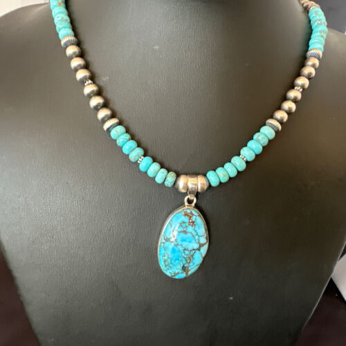 Men's Blue Spiderweb Turquoise Pendant Necklace | Navajo Sterling Silver | Authentic Native American Handmade | 16647