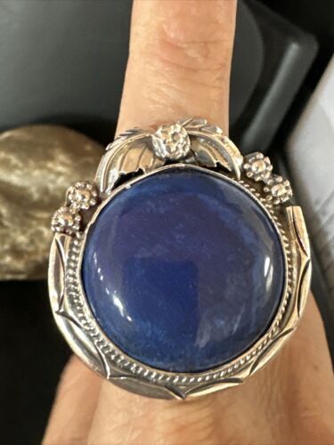 Men's Women's Blue Lapis Lazuli Ring | Navajo Sterling Silver | Sz 9.5 | Authentic Native American Handmade | 14950 - Masha USA