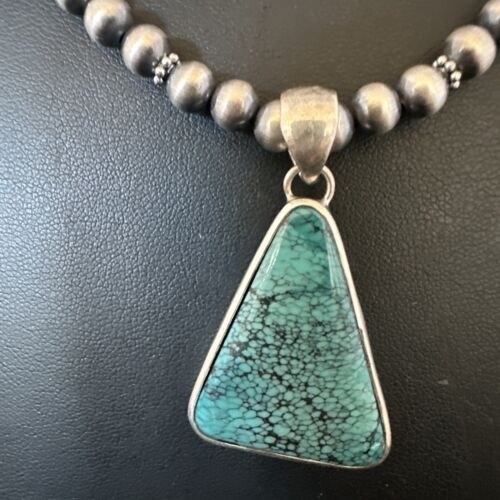 Men's Navajo Blue Spiderweb Turquoise Pendant Necklace | Sterling Silver | Authentic Native American Handmade | 16242