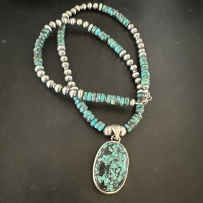 Men's Blue Spiderweb Turquoise Pendant Necklace | Navajo Sterling Silver | Authentic Native American Handmade | 17083