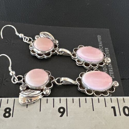 Navajo Pink Conch Shell Dangle Earrings | Sterling Silver | Authentic Native American Handmade | 17214