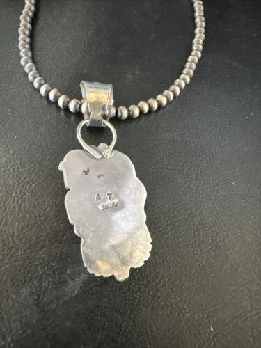 Navajo Blue Spiderweb Turquoise Pendant Necklace | Sterling Silver Pearls | Authentic Native American Handmade | 15095 - Masha USA