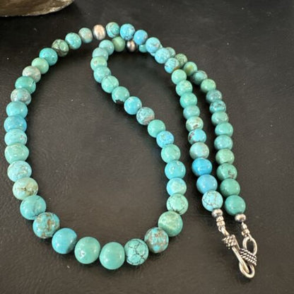 Navajo Blue Turquoise Necklace | Sterling Silver Pearls | 22" | Authentic Native American Handmade | 16951
