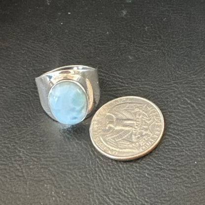 Navajo Blue Larimar Ring | Sterling Silver | Sz 10 | Authentic Native American Handmade | 17653