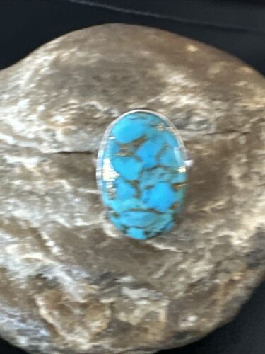 Navajo Blue Mojave Turquoise Ring | Sterling Silver | Adjustable Sz 8 | Authentic Native American Handmade | 15712