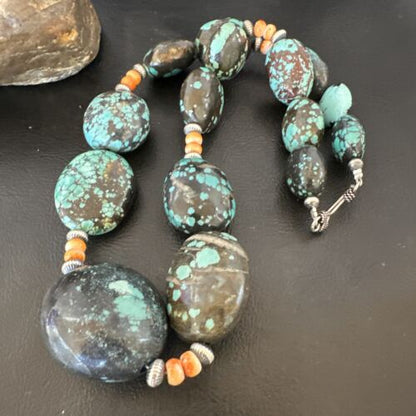 XXL Men's Chunky Spiderweb Turquoise Necklace | Navajo Sterling Silver | 21" | 16238