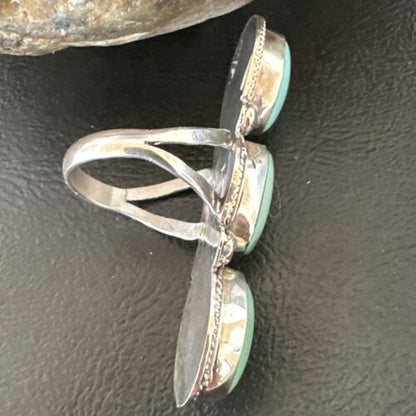 Navajo Blue Dry Creek Turquoise Multi-Stone Ring | Authentic Native American Sterling Silver | Sz 10.5 | 16730