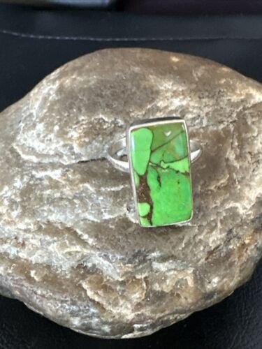 Adjustable Navajo Green Mojave Turquoise Ring | Sterling Silver | Sz 10 | Authentic Native American Handmade | 15709