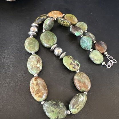 Navajo Green Turquoise Chunky Necklace | Sterling Silver | Graduated | Authentic Native American | 23" | 15202