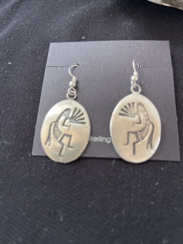Kokopelli Hopi Dangle Earrings | Sterling Silver | Authentic Native American Handmade | 01504 - Masha USA